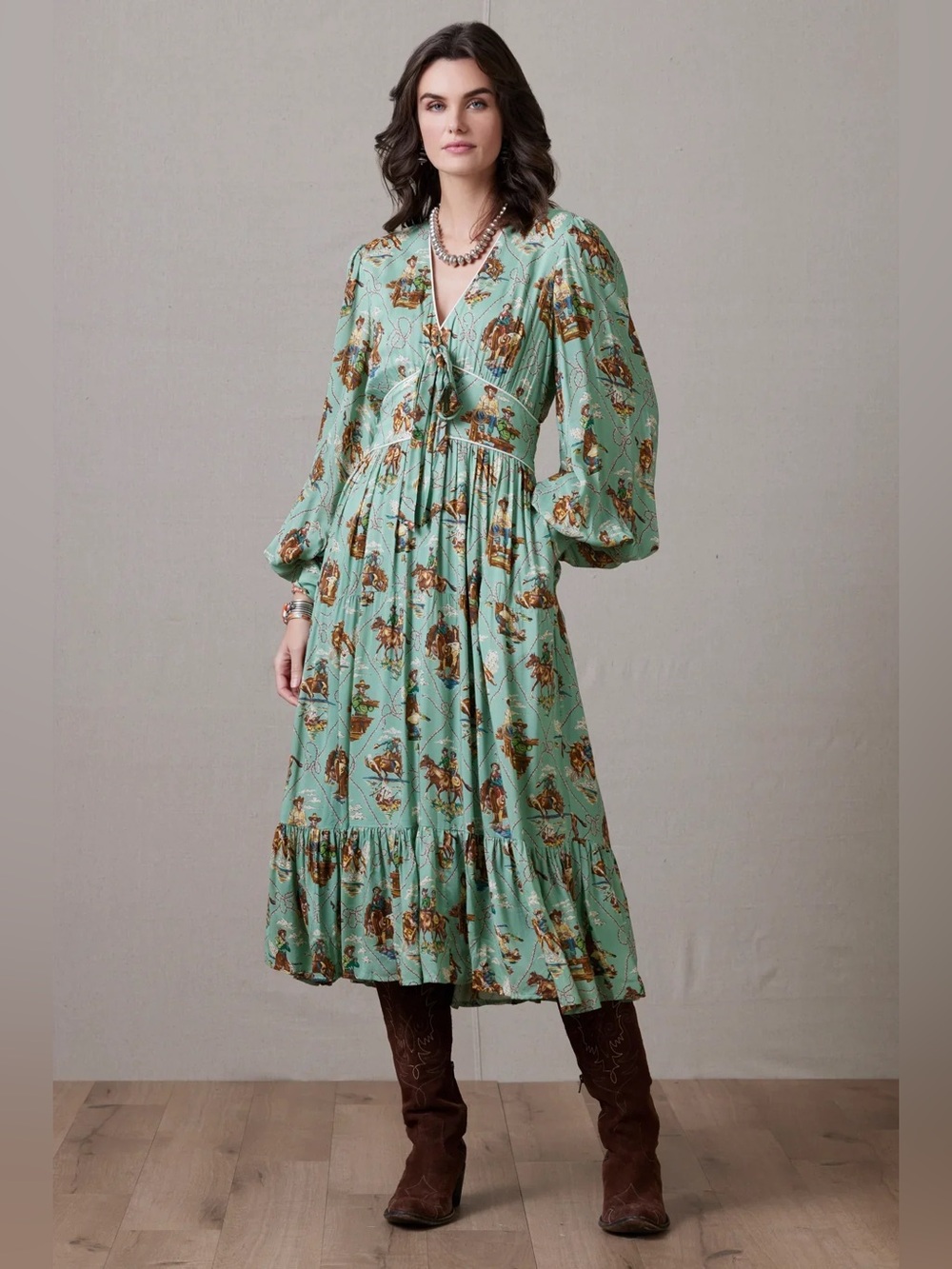 Double D Ranch Western Cowboy Print Maxi Dress Size 18